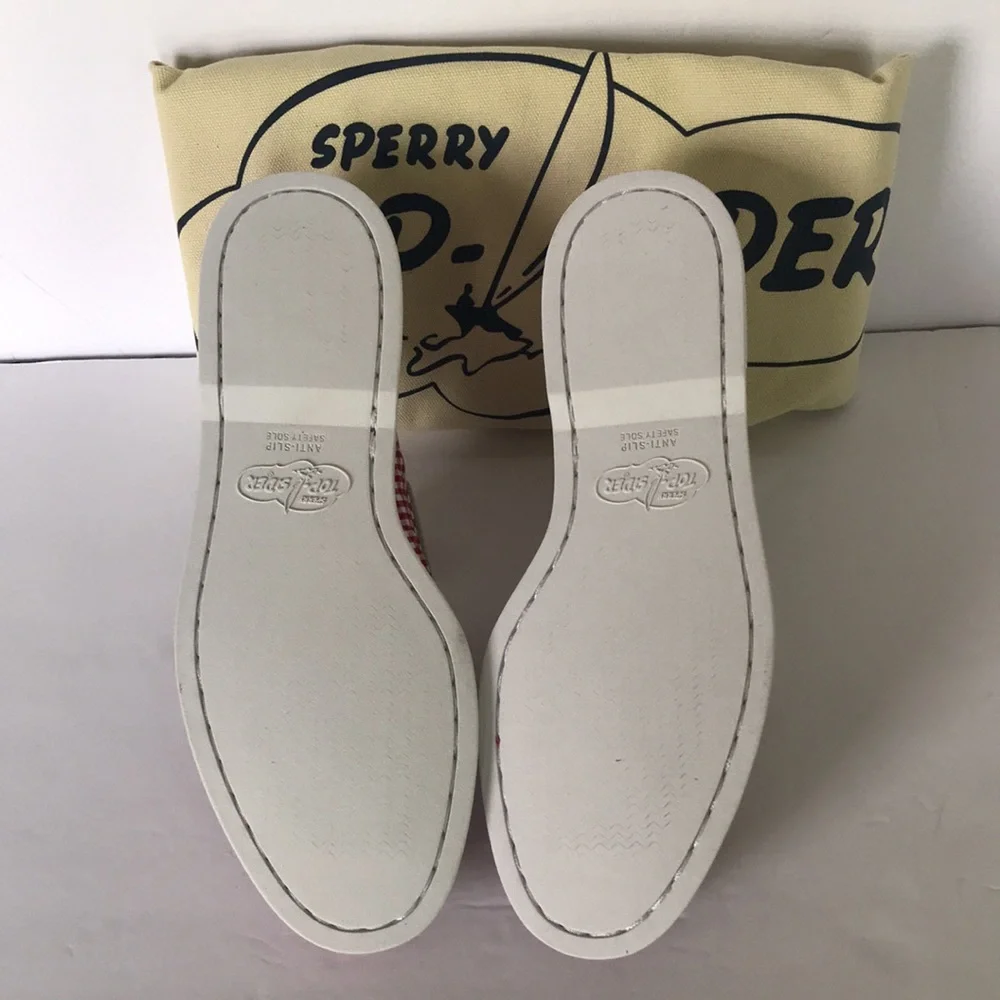 Sperry Leather 3-Eye Boat Shoe Red Gingham 7.5